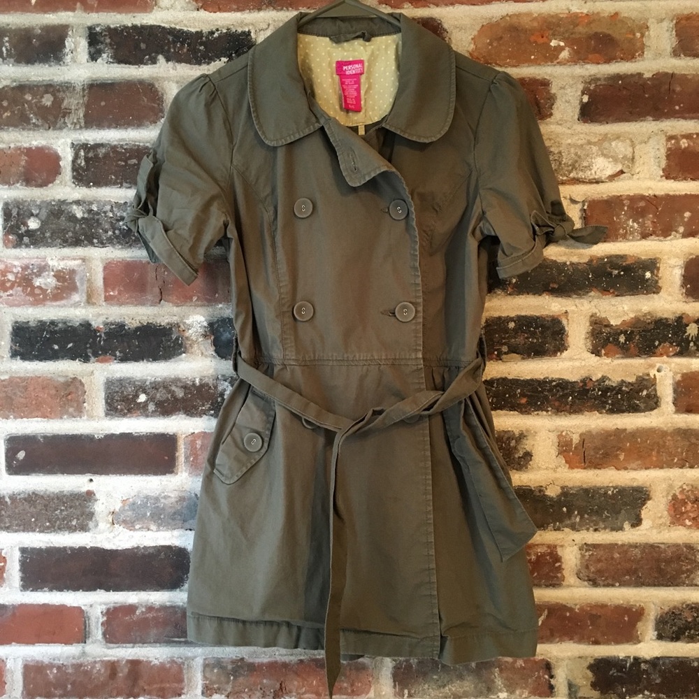 Olive Green Belted Short Sleeve Trench Coat